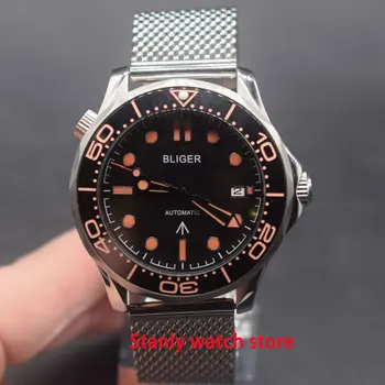 

Sapphire crystal Bliger 41mm black dial ceramic bezel date indicator Miyota 8215 automatic movement men's wrist watch
