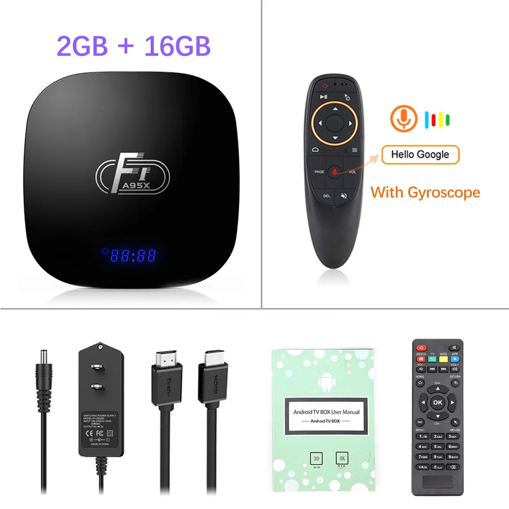2G 16G G10 Voice Re Android 8,1 ТВ приставка A95X F1 Amlogic S905W четырехъядерный 2 ГБ 16 ГБ 1 ГБ 8 ГБ Поддержка H.265 4K 2,4G WiFi медиаплеер телеприставка Youtube - Цвет: 2G 16G G10 Voice Re