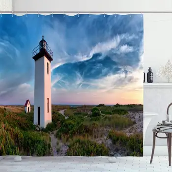 

Shower Curtain Set with Hooks 72x72 Tourism Wood End Lighthouse During House Structure Sunset Provincetown Parks Outdoor Design