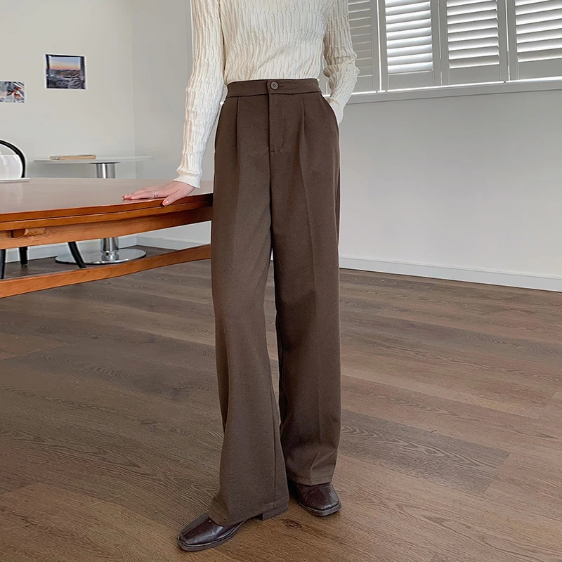 

Brown Straight Leg Suit Pants Women High Waist Office Ladies Loose Chic Business Trousers Overlength Pantalones Mujer Autumn New
