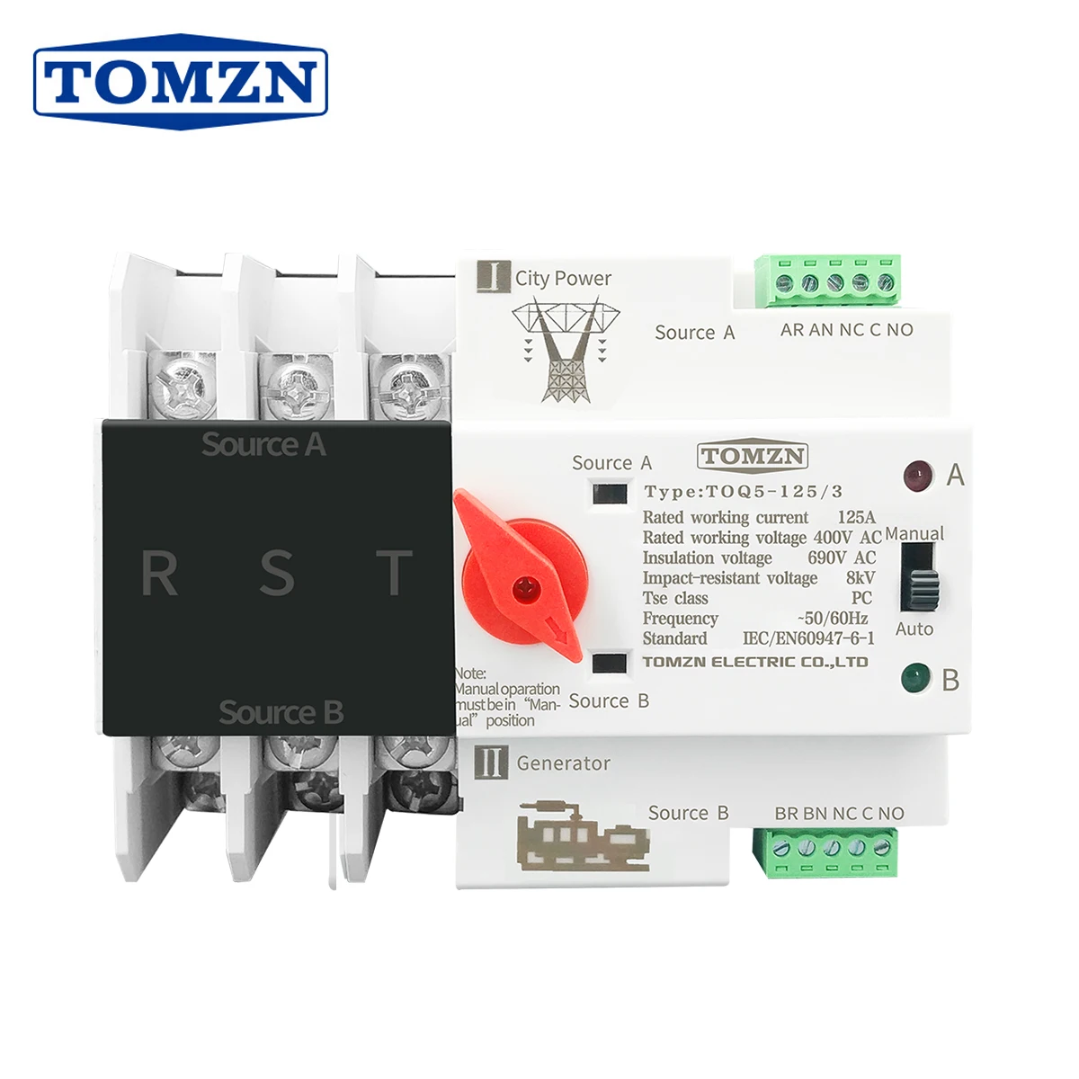 Fase Trilho Din Ats Dupla Potência Interruptor de Transferência Automática Switches Seletor Elétrico Potência Ininterrupta 63a 100a 125a p