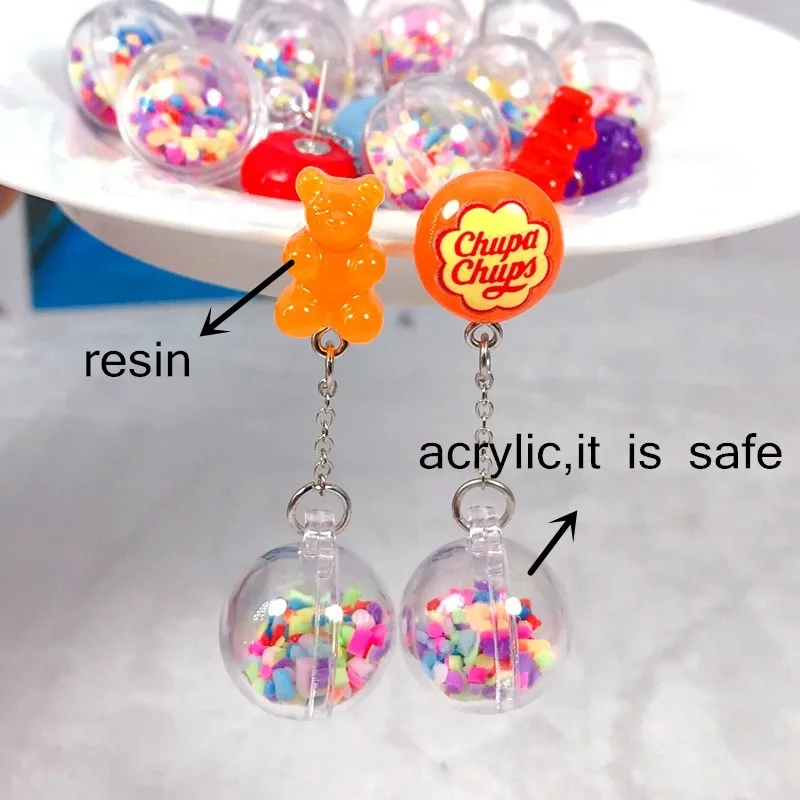 1Pair stud earring multicolours gummy bear earring resin candy with ball Earrings Fashion Jewelry Gift
