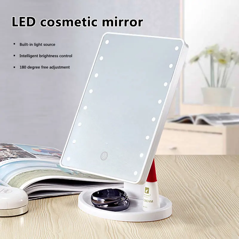 

360 Degree Rotation Touch Screen Make Up LED Mirror Cosmetic Folding Portable Compact Pocket With 16 LED Lights Makeup Mirror