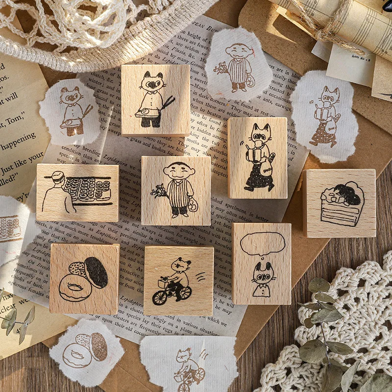 Coulee-Serie de panadería Vintage, decoración de gato, madera para sellos de goma álbum de recortes, tarjeta hecha a mano, álbum de fotos de sello artesanal
