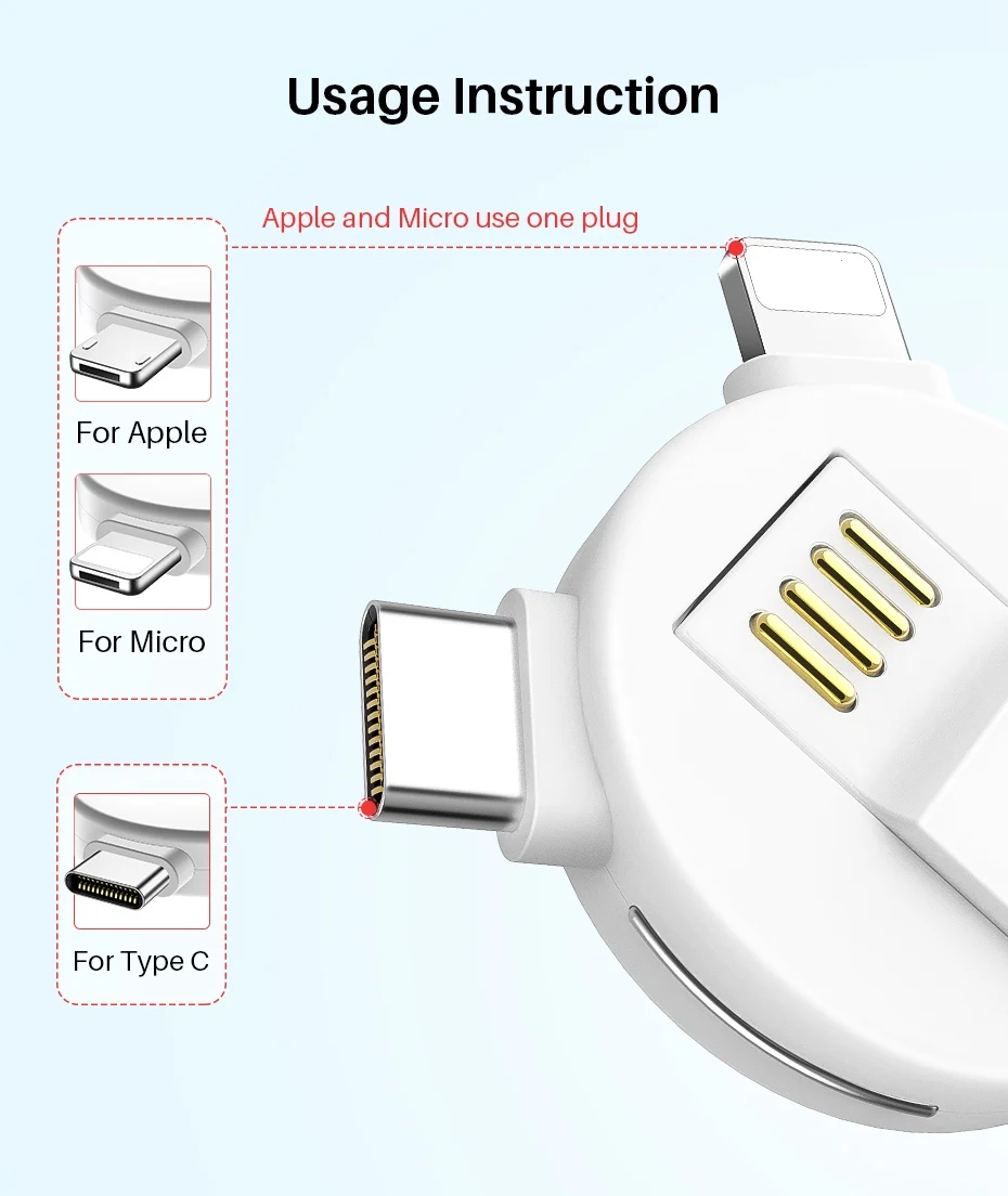 3 в 1 USB кабель Micro usb type C кабель освещения для iPhone Xiaomi HUAWEI P20 samsung 2.4A Мини Брелок Зарядное устройство кабели для зарядки