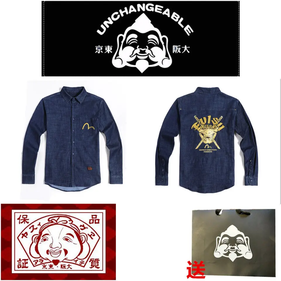 Tide бренд Evisu новая аутентичная Высококачественная хлопковая модная дышащая мужская рубашка пара ковбойская куртка с длинными рукавами рубашка - Цвет: Многоцветный