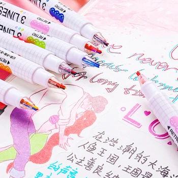 

Creative 3 Lines Pen Student 2 Line Marker Pen for School Office Marking Kawaii Colored Pens Art Writing Pen Stationery Supply