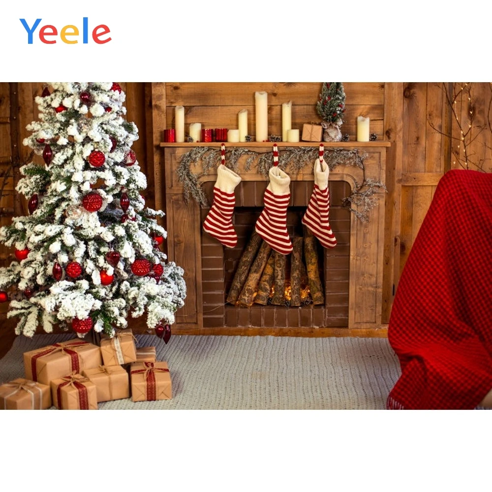 

Yeele Christmas Tree Fireplace Sock Background Vinyl Baby Portrait Photography Backdrop For Photo Studio Photophone Photocall
