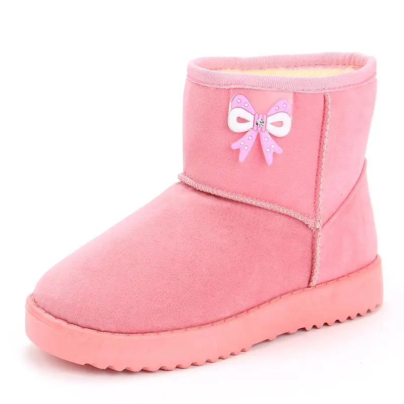 Российские зимние сапоги для девочек; модные замшевые зимние сапоги до щиколотки; принцесса обувь лук-узел; плюшевые теплые ботинки для маленьких детей; - Цвет: Pink