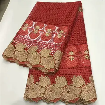 

2020 Latest red color guipure Laces Fabrics Embroidered High Quality net Lace Fabric Nigerian cord Water-soluble Lace Fabric