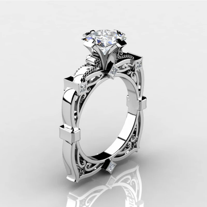 

Tisonliz Vintage Gold Silver Hollow Rings Zircon Wedding Engagement Rings For Women Girl Promise Rings Jewelry Anniversary Gifts