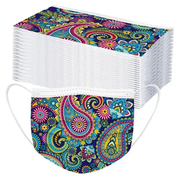 

10-100PCS Disposable Non-woven Face Mask Fashion 3 Layer Mask Adult Retro Print Tie dye Filter Mask Mouth Mask Design mascarilla
