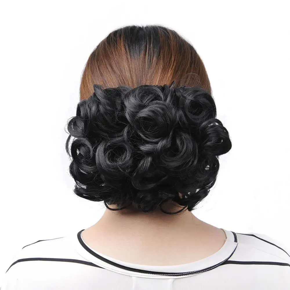 

DELICE Short Curly Synthetic Blonde Burg Big Bun Chignon Hair Extension With Two Plastic Combs Clip in Hairpiece