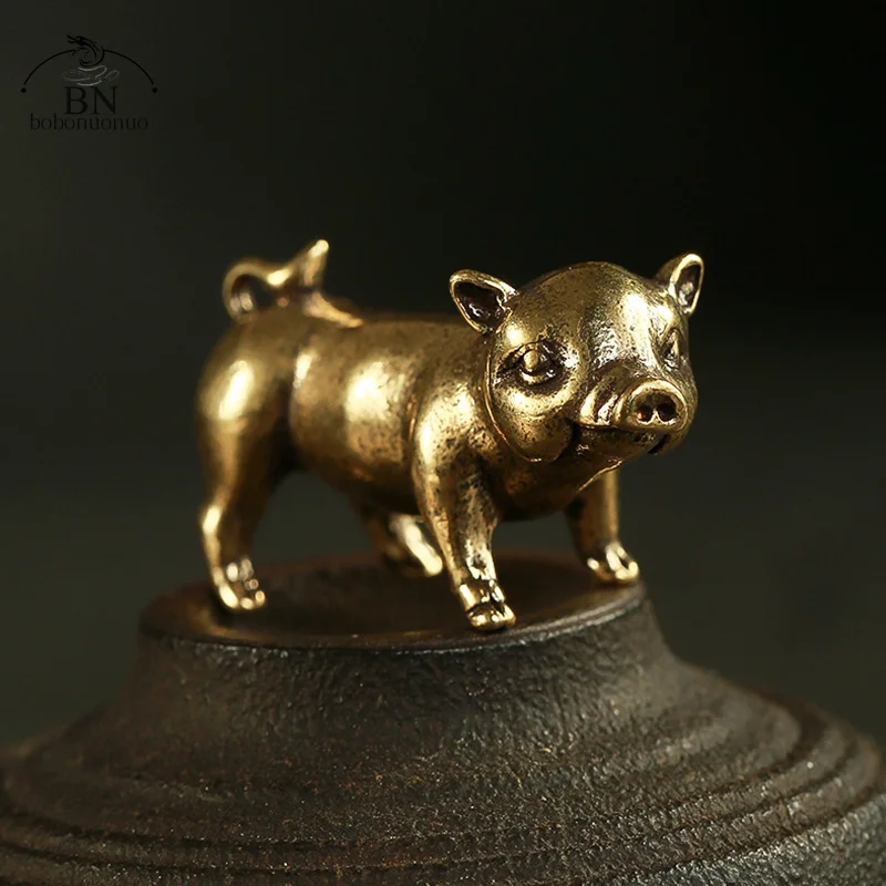 Retro Brass Handmade Pig Miniatures Figurines for Tea Pets Decoration tea pet ornaments