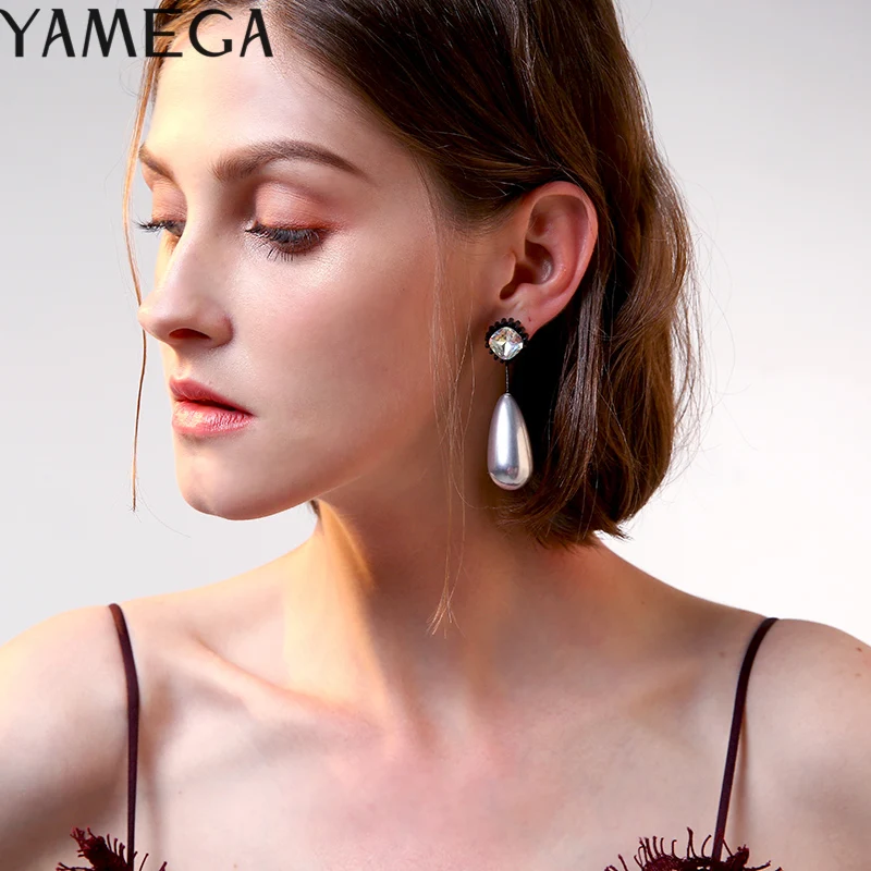 

YAMEGA Fashion Trendy Luxury Pearl Earrings Unique Korean Bohemia Statement Crystal Drop Earring Fashion Jewelry For Women Girls