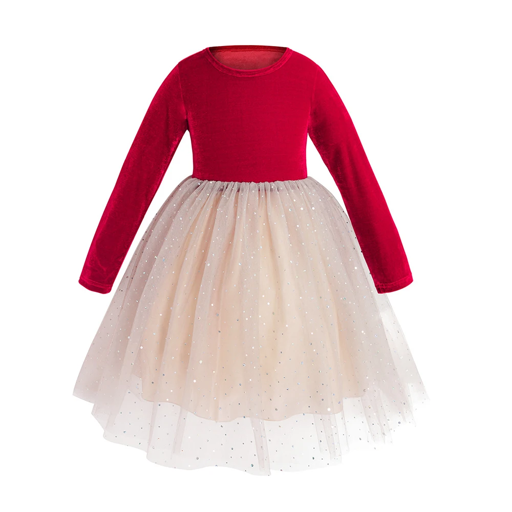 WeLaken/новое осеннее платье принцессы из сетчатой ткани с блестками; красное платье для маленьких девочек; платья для маленьких девочек; Одежда для маленьких девочек; костюм для девочек - Цвет: Красный