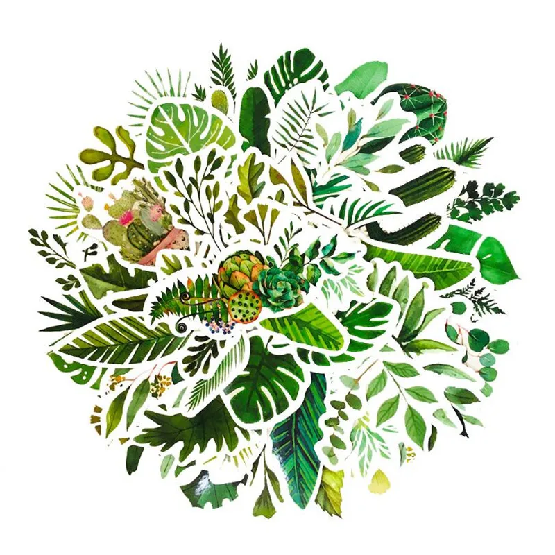 

10/30/50PCS Green Plants Fresh Stationery Diary Book Helmet Luggage Body Sticker Waterproof Hot Sale Sticker Wholesale