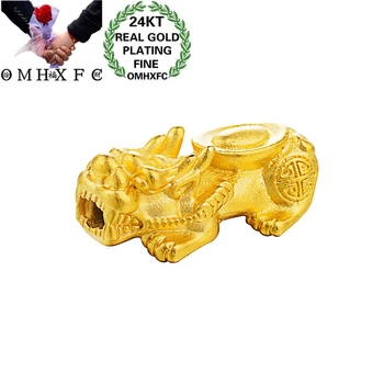 

OMHXFC Wholesale European Fashion Fine Woman Man Party Birthday Wedding Gift PIXIU DIY Accessories 24KT Gold Pendant Charm PN340