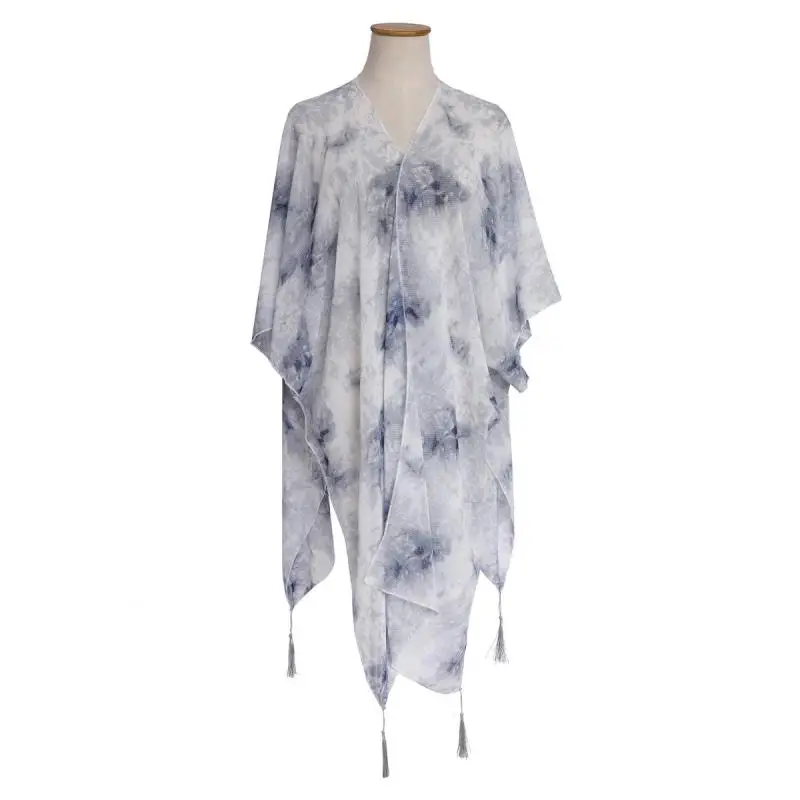 Summer bikini style women's clothing tie-dye printing pattern tassel pendant beach vacation bikini jacket blouse