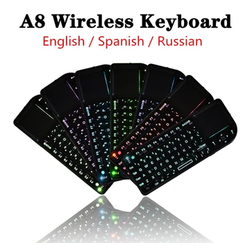 

keyboard backlit English Russian Spanish Air Mouse 2.4GHz Wireless Keyboard Touchpad Handheld for TV Box PC Laser Pen Function