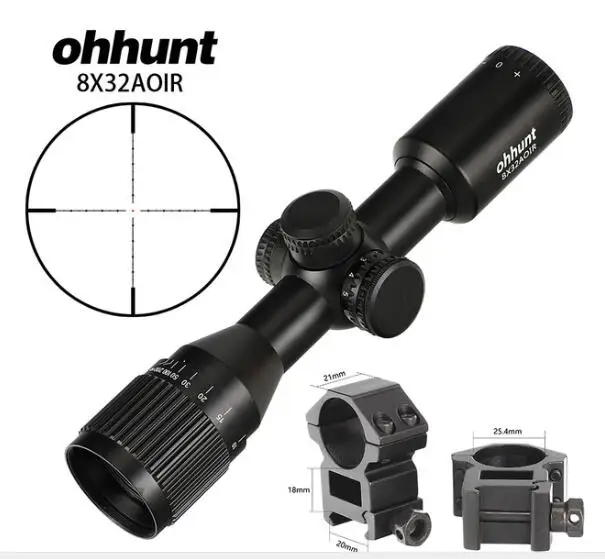with picatinny rings 8X32 AOIR компактные охотничьи Тактические прицелы Mil освещенный точечный элемент стеклянные Выгравированные рептилии сброс оптики тропа прицел - Цвет: with picatinny rings