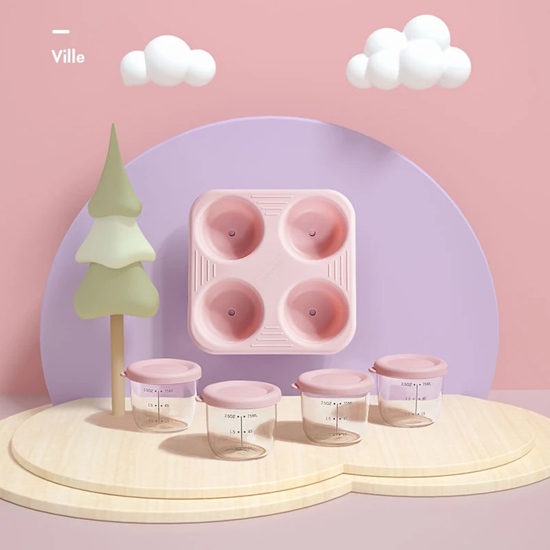 Ville-80ML Детский силиконовый контейнер для хранения молока и порошка, детская обеденная миска, коробка для хранения для кормления, детский Силиконовый поднос, посуда, набор посуды - Цвет: Ville-80ML