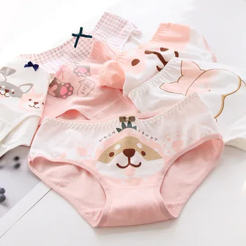 

5pcs/lot Cartoon Young Girl Panties Cotton Breathable Women Underwear Cute Bow Underpants Mid-Rise Knickers 40