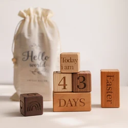 Ensemble de 3 ou 6 jalons en bois pour bébé, bloc numérique, mois, nouveau né, photographie, accessoires de fond, cadeau de croissance 