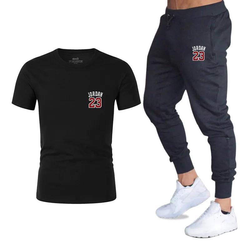 Лидер продаж, летние мужские комплекты, футболки + штаны, комплекты из двух предметов, повседневный спортивный костюм, Мужская 2019