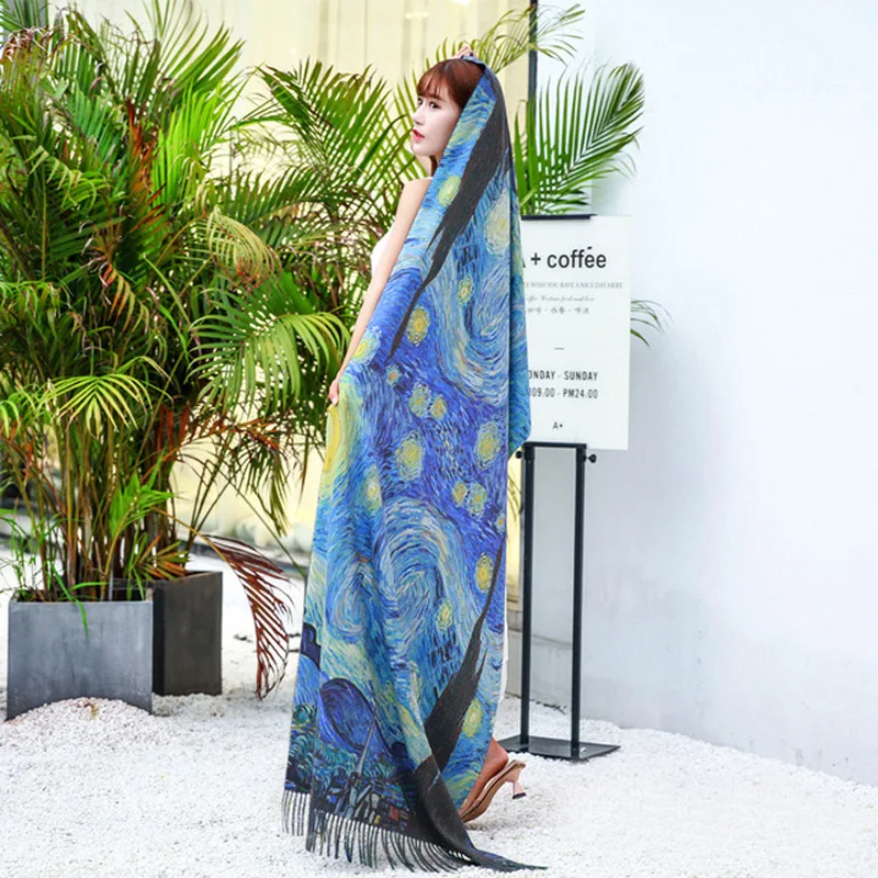 Big Promo 04yCc Two Sides New Cashmere scarf Fashion women Starry sky Oil Painting Digital Printing shawl and wraps bandana female foulard tasse Big Promo 04yCc Two Sides New Cashmere scarf Fashion women Starry sky Oil Painting Digital Printing shawl and wraps bandana female foulard tasse