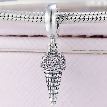 

Original Pave Ice Cream Cone With Pink & Clear Crystal Pendant Beads Fit 925 Sterling Silver Charm Bracelet Diy Jewelry