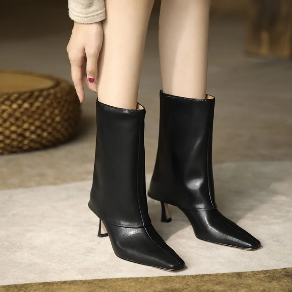 Botas de media caña con punta en pico para mujer, zapatos de cuero Real,  tacón alto, Chelsea, largos, occidentales, 4 colores, nuevo 2022|Botas  hasta la rodilla| - AliExpress