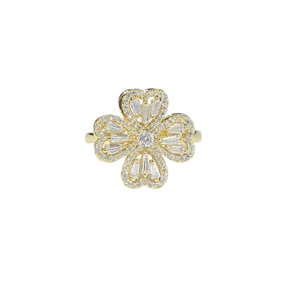 Spinning Zircon Four-leaf Clover Rotatable Ring Lucky 