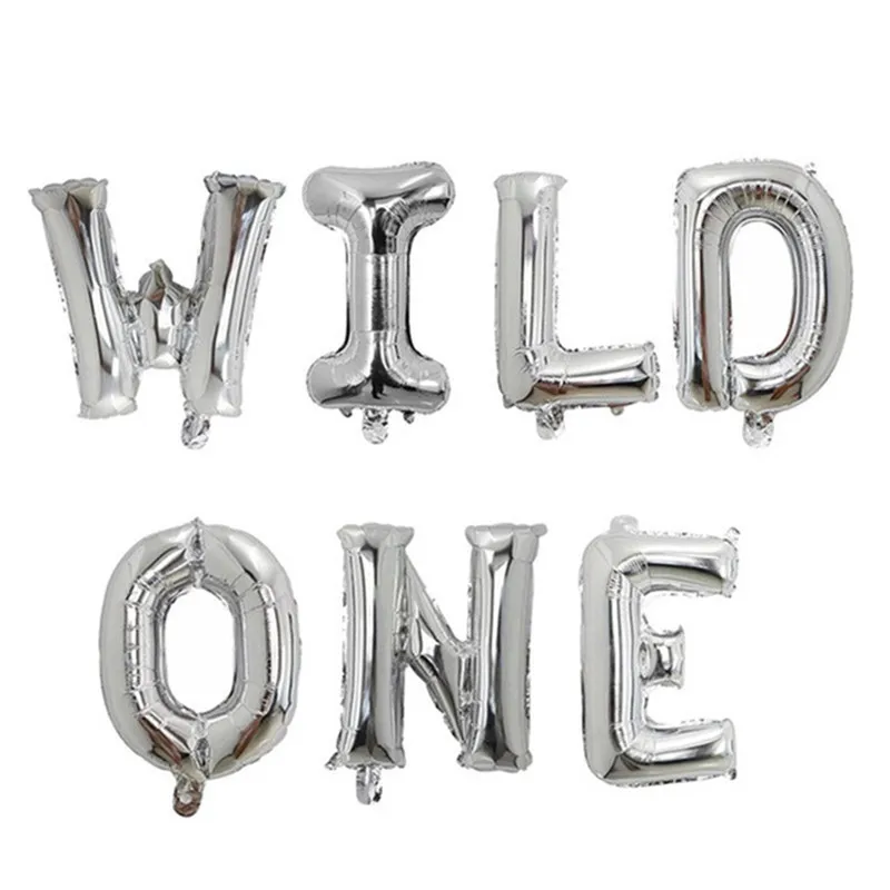 1 Набор, 16 дюймов, розовое золото, Wild One/One, фольгированный шар, детский душ, 1 день рождения, украшение, шары для детей 1 год, Globos - Цвет: silver