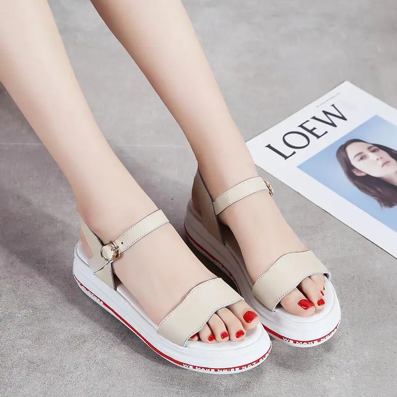

Rui yue 2020 Summer New Style Platform Small Student WOMEN'S Sandals Leather Shoes