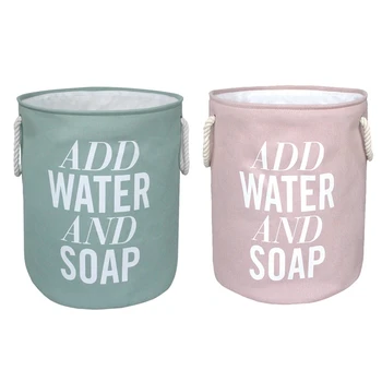 

2x Folding Laundry Basket Round Storage Bag Large Hamper Collapsible Clothes Toy Holder Bucket Organizer-Green & Pink
