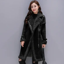 Новинка, Женское пальто из искусственной кожи ягненка, женское длинное толстое теплое пальто из овчины, замшевая кожаная куртка, осенняя зимняя верхняя одежда