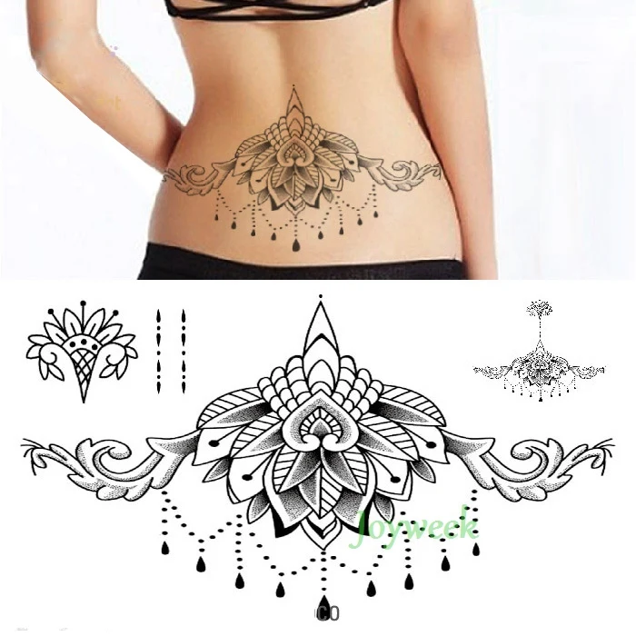 Waterproof Temporary Tattoo Sticker butterfly flower bird sexy Fake Tatoo Breast Chest Back Belly Flash Tatto For Women Girl - Цвет: Темный хаки