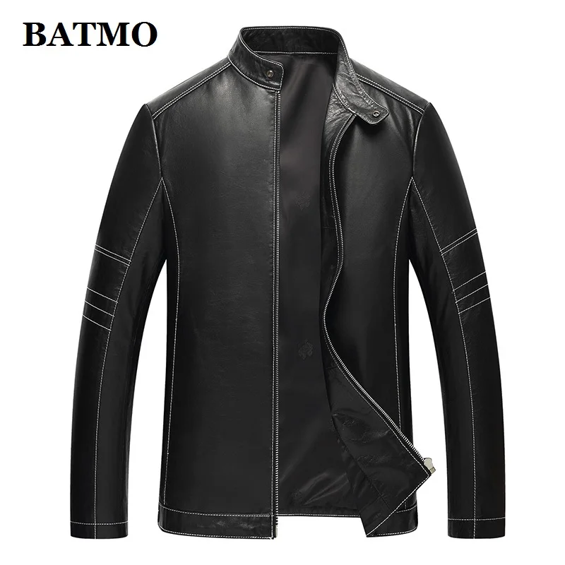 BATMO мужские Куртки из натуральной кожи, мужские тонкие Куртки из натуральной овчины, большие размеры 18303 - Цвет: Черный