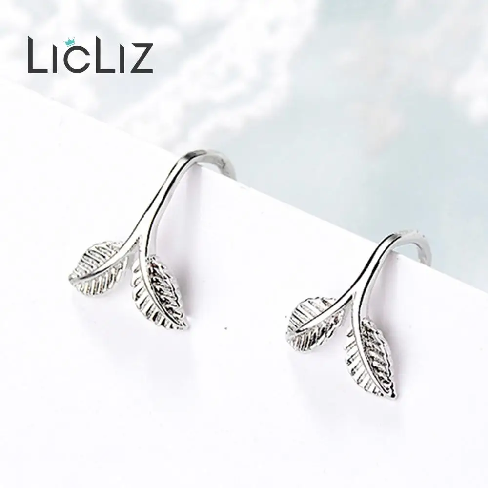 LicLiz 925 пробы серебряные Простые серьги-гвоздики в форме листа для женщин серьги-Крючки серебряные 925 ювелирные изделия Brincos Femme подарки LE0638
