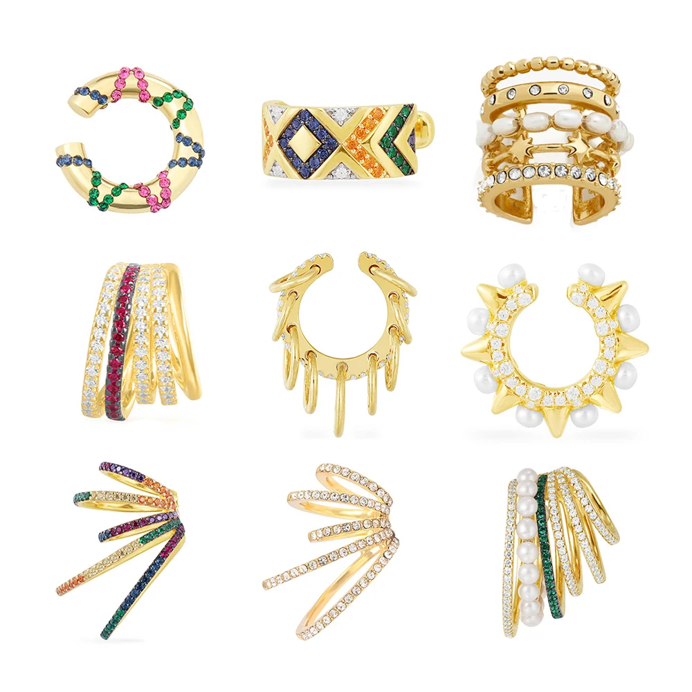 

Hot Sale Wide Ear Cuffs Clip on Earrings for Women Without Piercing Pearl Crystal Cartilage Earcuffs Wedding Ear Clips Jewelry