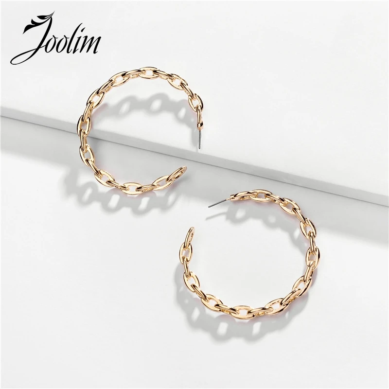 

Joolim Cool Stylish Gold Color Link Hoop Earring Quater Earring C Shape Earring