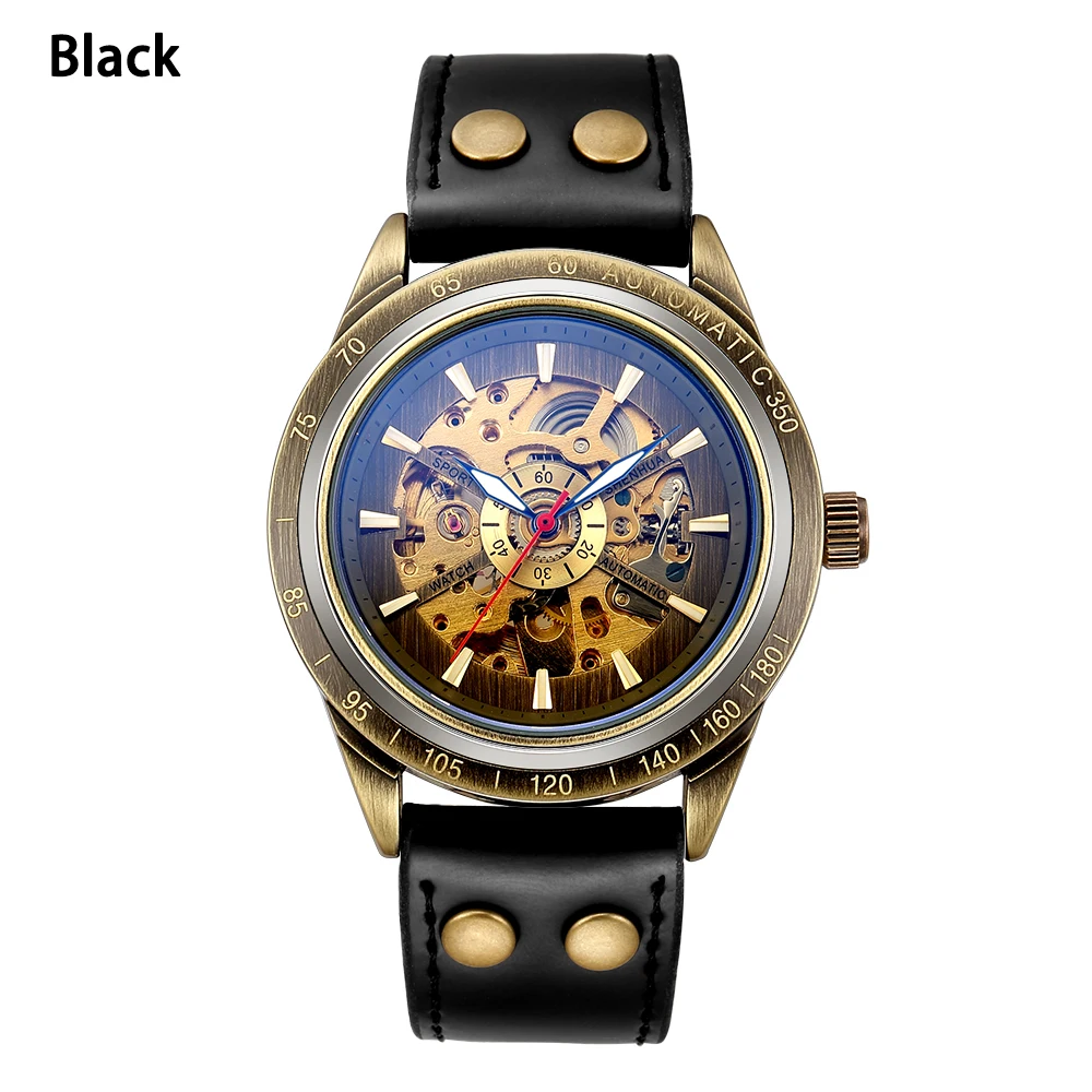 Sh199 black Новое поступление винтажные часы с бронзовым скелетом Мужские автоматические часы SHENHUA стимпанк Механические Прозрачные часы мужские montre homme - Цвет: Sh199 black