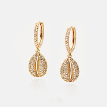 

CMajor Fashion Brass CZ Jewelry Personality Temperament Delicate Shell Shape Cubic Zircon Gold Plated Dangle Earrings for Women