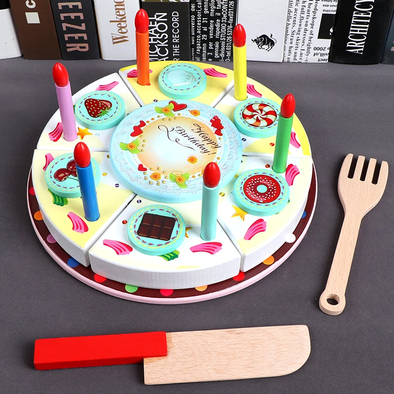 wooden play birthday cake