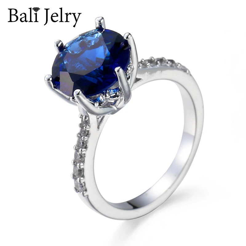 

BaliJelry Silver Ring for Women 925 Jewelry Accessories Round Sapphire Zircon Gemstone Finger Rings Wedding Engagement Wholesale