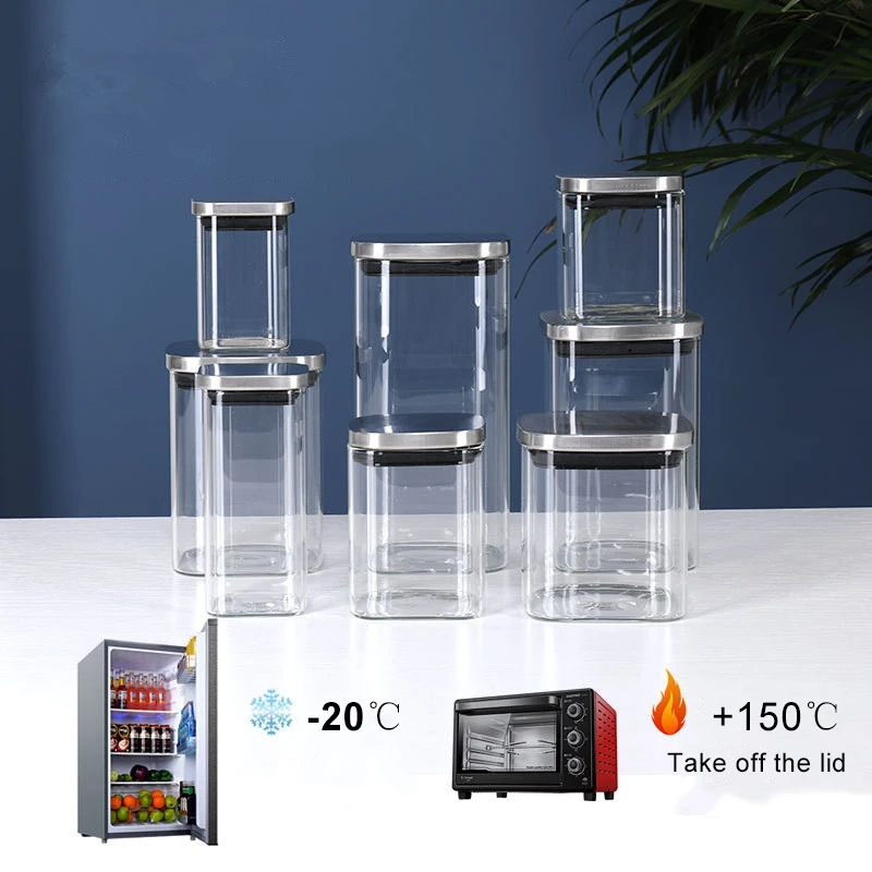 Sealed Glass Jars With Lids For Coffee Storage Can Square Candy Biscuits Pot Kitchen Glass Mason Jar Food Container Bulk Cereals 4