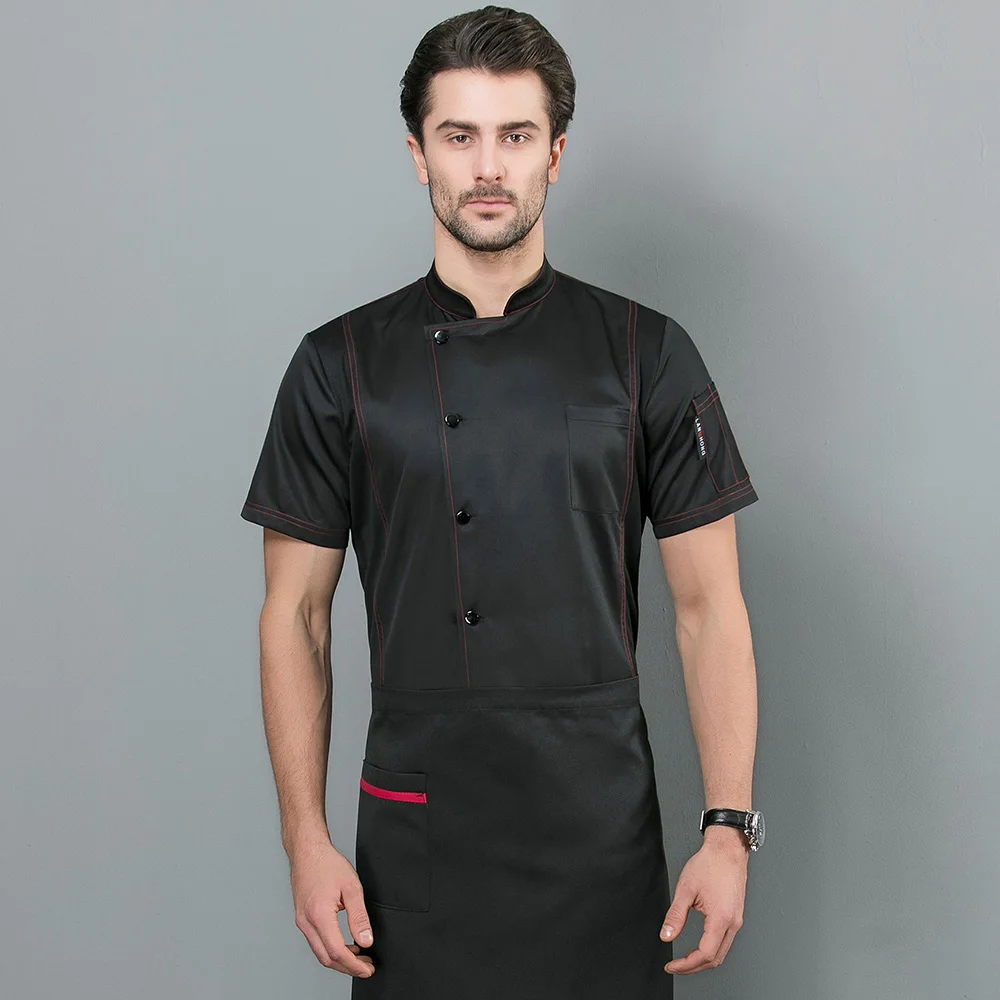 cotton Breathable Short sleeved Food Service hotel Kitchen Chef Jacket restaurant uniforms cooker work clothes men new 4-colors