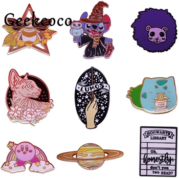 

20pcs/lot J1376 Geekcoco Cartoon Cute Cat Bee Enamel Pin Kawaii Brooch Lapel Pin Denim Jeans Shirt Bag Jewelry Gift