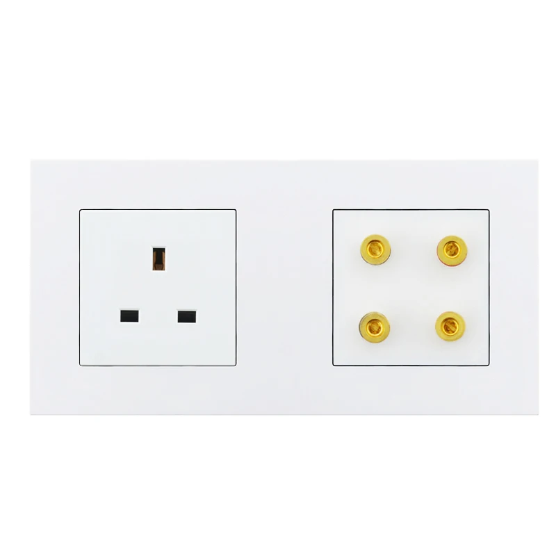 Atlectric UK Standard Plug Socket Power Electrical Outlet Sound Speaker Audio Jack Double Socket Plastic Panel - Type: 1 Socket 4 Sound